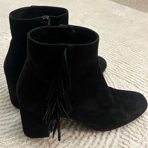 Saint Laurent Suede Fringe Trim Accent Boots
